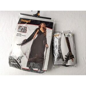 Spirit Halloween Costume Caped Dress Bell Gloves Women's Size S 4-8 Goth Cosplay